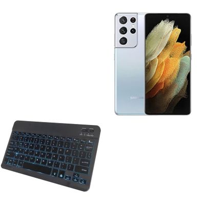 BoxWave Keyboard Compatible with Samsung Galaxy S21 Ultra - SlimKeys Bluetooth Keyboard - with Backlight, Portable Slim LED 7 Colors - Jet Black