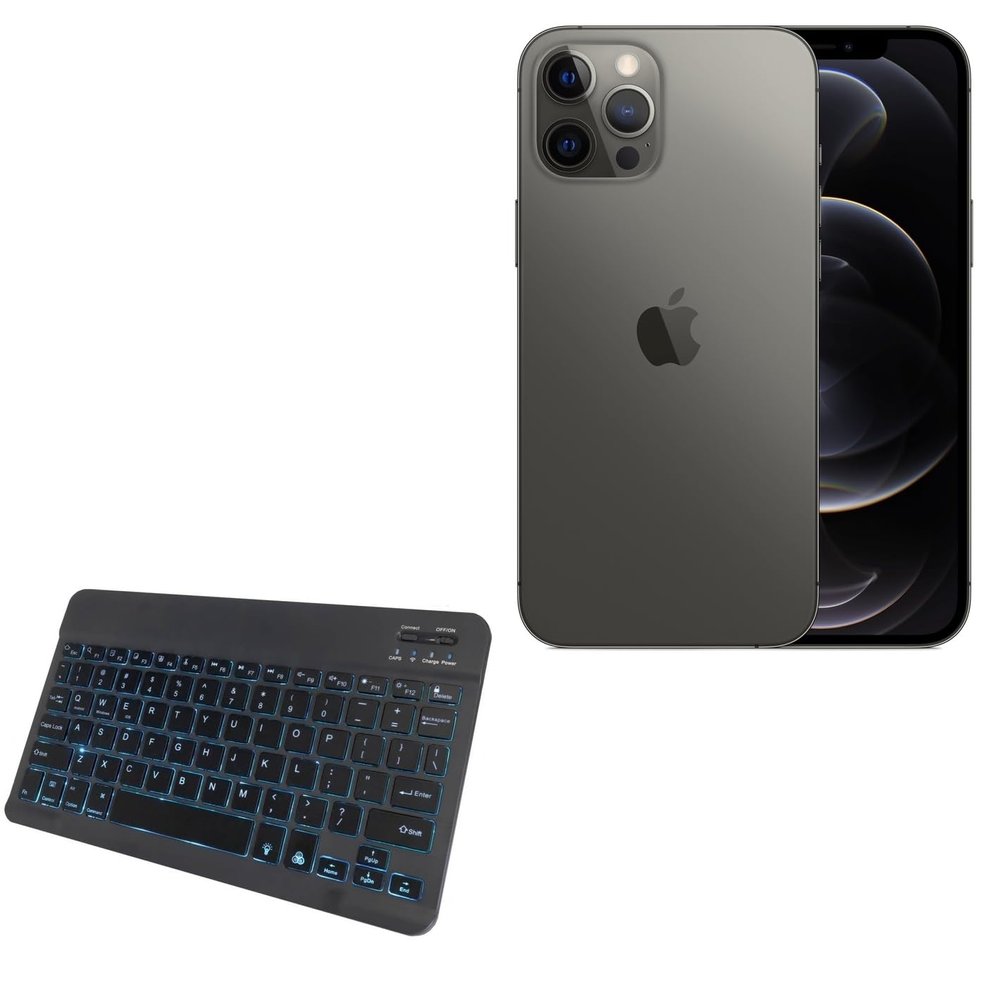 BoxWave Keyboard Compatible with Apple iPhone 12 Pro Max - SlimKeys Bluetooth Keyboard - with Backlight, Portable Slim LED 7 Colors - Jet Black
