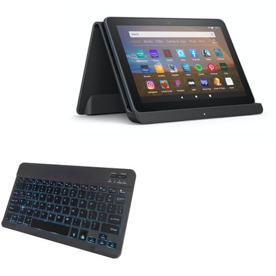BoxWave Keyboard Compatible with Amazon Fire HD 8 (10th Gen 2020) - SlimKeys Bluetooth Keyboard - with Backlight, Portable Slim LED 7 Colors - Jet Black