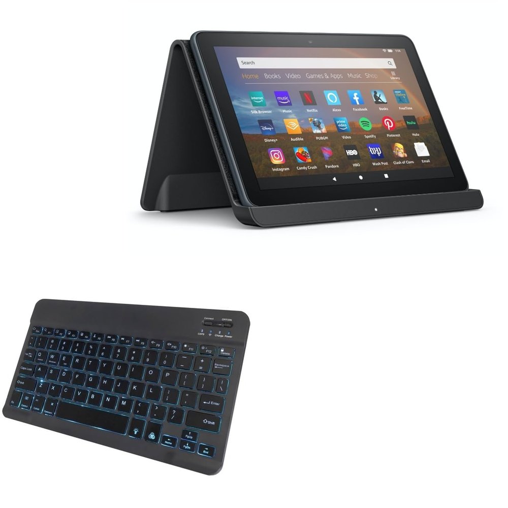 BoxWave Keyboard Compatible with Amazon Fire HD 8 (10th Gen 2020) - SlimKeys Bluetooth Keyboard - with Backlight, Portable Slim LED 7 Colors - Jet Black
