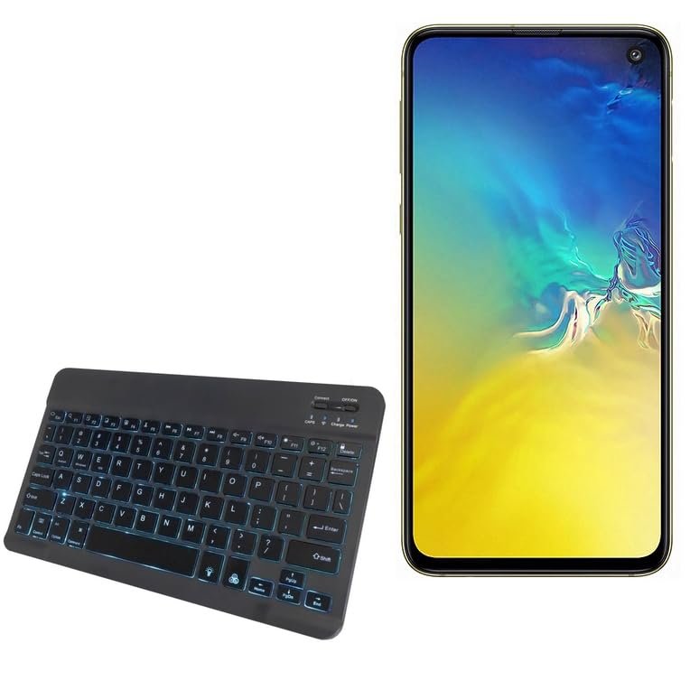 BoxWave Keyboard Compatible with Samsung Galaxy S10e - SlimKeys Bluetooth Keyboard - with Backlight, Portable Slim LED 7 Colors - Jet Black