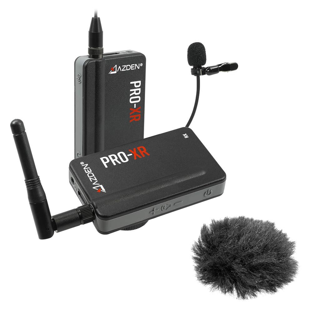 AZDEN PRO-XR Digital Camera-Mount Wireless Omni Lavalier Mic Bundle with Fuzzy Windbuster