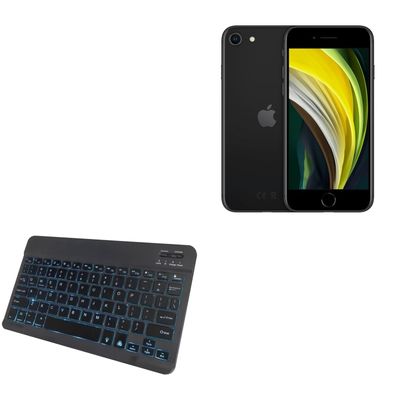 BoxWave Keyboard Compatible with Apple iPhone SE (2020) - SlimKeys Bluetooth Keyboard - with Backlight, Portable Slim LED 7 Colors - Jet Black
