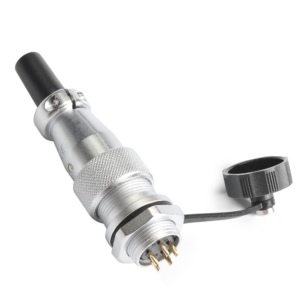 Heyiarbeit 5Pin Aviation Connector 5A 500V Male Wire Panel Power Chassis Waterproof Metal Fittings Connector Aviation WS16-5TQ+ZM for Electronic Connector Silver Black Tone 1Pcs