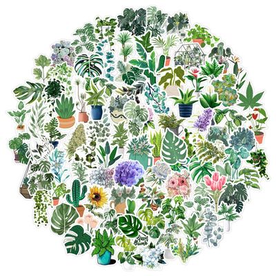 100PCS Green Plant Stickers,Potted Plant Floral Decals Stickers for Laptop Water Bottles Phone Computer Decal12345