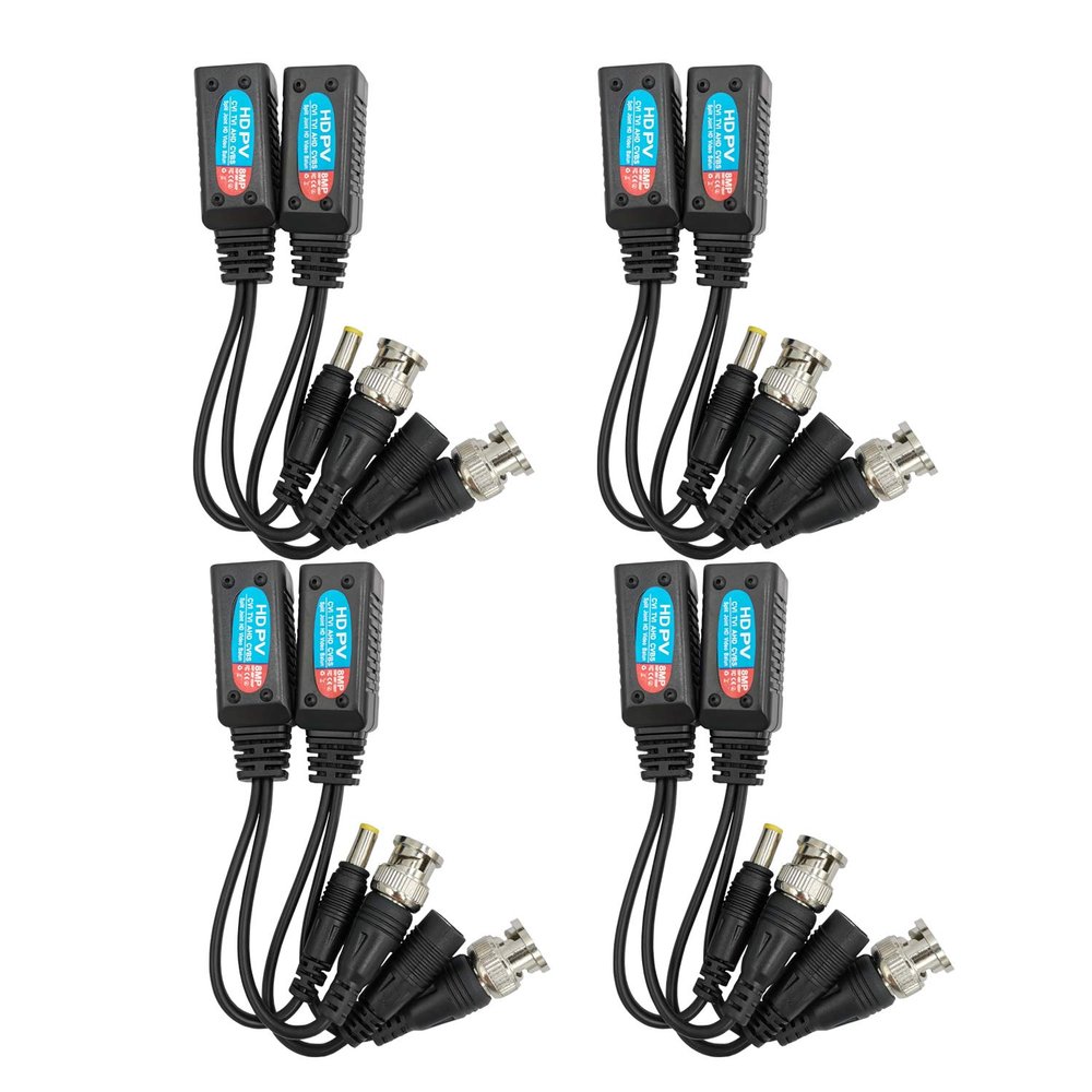 4 Pairs Passive Video Balun RJ45 Transmitter HD-CVI/TVI/AHD/CVBS 8MP Connector BNC to RJ45 Network Transceiver for CCTV Security DVR Surveillance Camera System