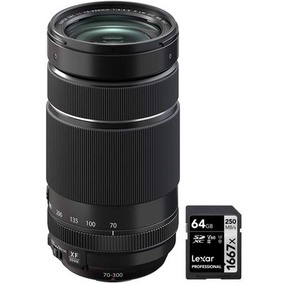 Fujifilm 16666868 Fujinon XF 70-300mm F4-5.6 R LM OIS WR Lens for X Series Cameras Bundle with Lexar Professional SDHC/SDXC 1667x UHS-II 64GB Memory Card