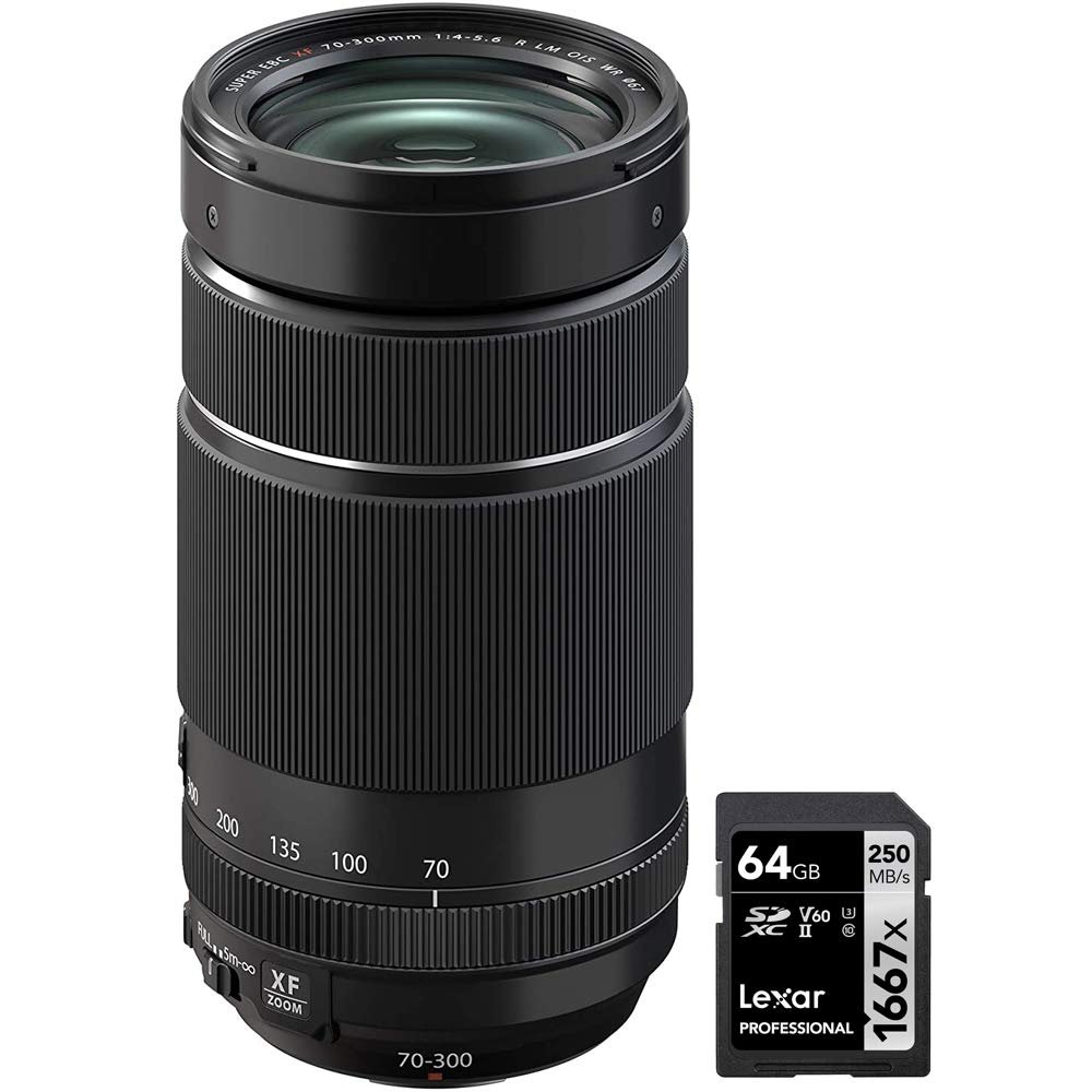 Fujifilm 16666868 Fujinon XF 70-300mm F4-5.6 R LM OIS WR Lens for X Series Cameras Bundle with Lexar Professional SDHC/SDXC 1667x UHS-II 64GB Memory Card