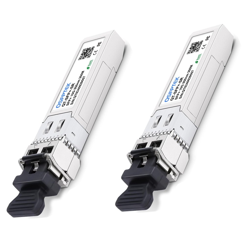 QSFPTEK 2Pack 10GBASE-SR SFP+ Transceiver LC Mini-GBIC Multimode 850nm, 300M, DDM 10G SFP+ Module for Cisco SFP-10G-SR, Ubiquiti UF-MM-10G, Netgear, D-Link, Supermicro, Linksys