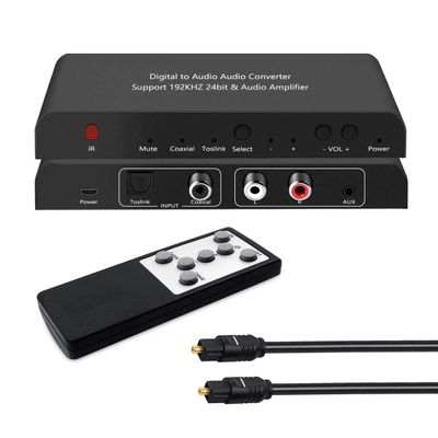 192KHz Digital to Analog Audio Converter DAC with Volume Adjustable Remote Control 192KHz/24bit Digital Coaxial Toslink to Analog L/R RCA 3.5mm Audio for PS4 Xbox HDTV Blu-ray DVD Headphone AppleTV.