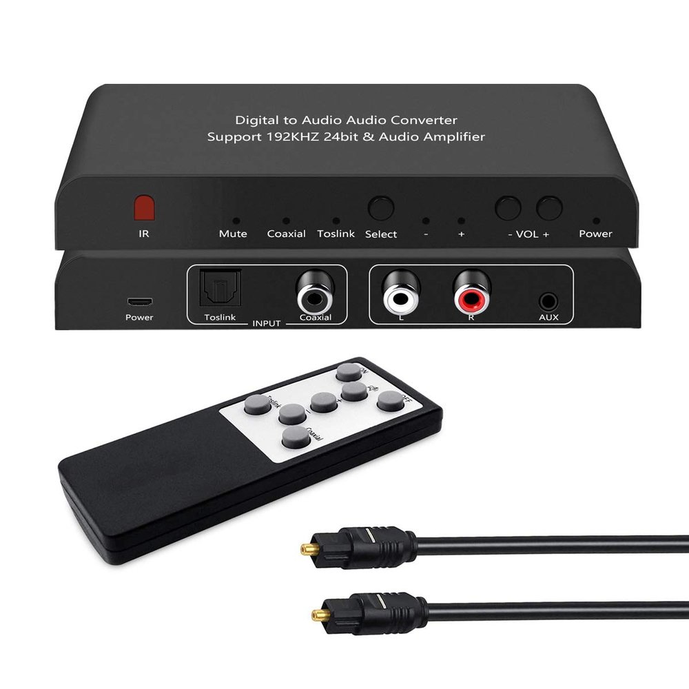 192KHz Digital to Analog Audio Converter DAC with Volume Adjustable Remote Control 192KHz/24bit Digital Coaxial Toslink to Analog L/R RCA 3.5mm Audio for PS4 Xbox HDTV Blu-ray DVD Headphone AppleTV.