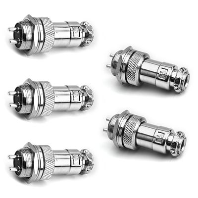 Heyiarbeit Aviation Connector 2P 7A 125V Male Female Wire Panel Power Chassis Waterproof Metal Fittings Connector Aviation 16M-2 for Electronic Connector Silver Black Tone 5Pcs