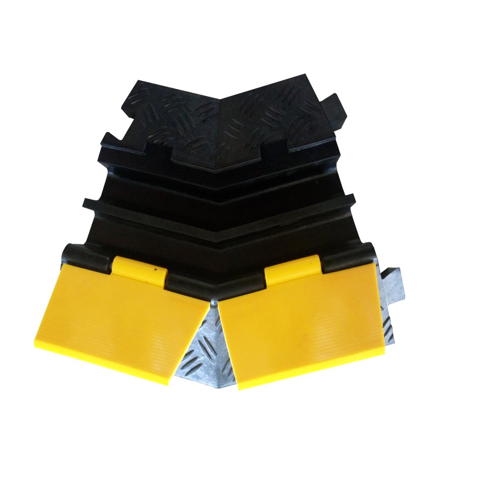 Kable Kontrol Atlas Heavy Duty Cable Protector - 45 Degree Left Turn - 2 Channel - CP9987 Compatible - Black & Yellow - Speed Bump and Wire Protector Turn for Indoor & Outdoor Use
