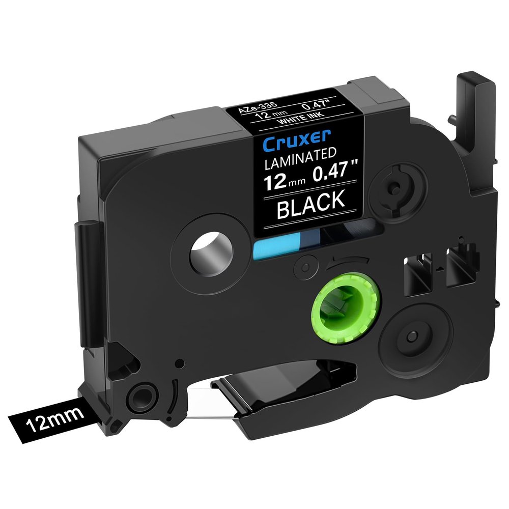 Cruxer 20 Pack Replacement for P-Touch TZe-335 TZ-335 Label Tape White Text on Black Laminated 12mm 0.47" Compatible with Ptouch PT-D200 PT-D210 PT-D400 PT-D450 PT-D600 PT-H100 1230PC Label Maker