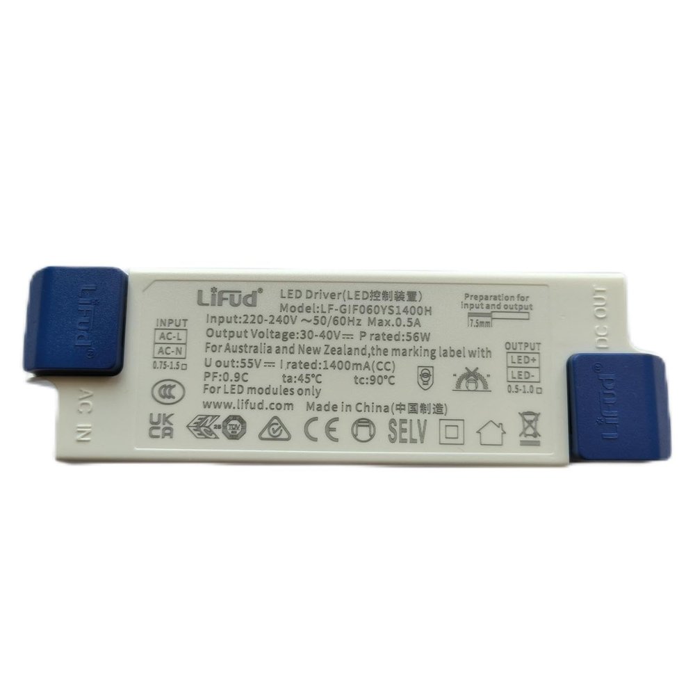 Lifud No Flicker 1400mA LED Driver DC 30-40V 56W Input 220-240VAC LF-GIF060YS1400H LED Ceiling Panels Driver Flicker Free LED Driver LED Luminaire Power Supply