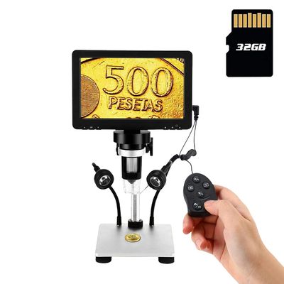 LCD Digital USB Microscope with 7" 1080P Screen, Coin & Soldering Microscope with 12MP Video Camera & 1200X, 32GB SD Card, Wired Remote 10 LED Lights for Kids/Adults, Windows/Mac Compatible