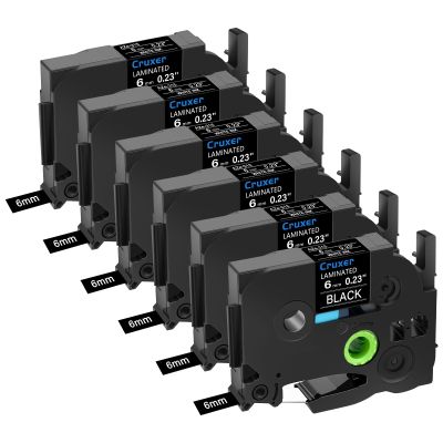 Cruxer 6 Pack Replacement for P-Touch TZe-315 TZ-315 6mm 0.23" White Text on Black Laminated Label Tape Compatible with Ptouch PT-D200 PT-D210 PT-D400 PT-D450 PT-D600 PT-H100 1230PC Label Maker