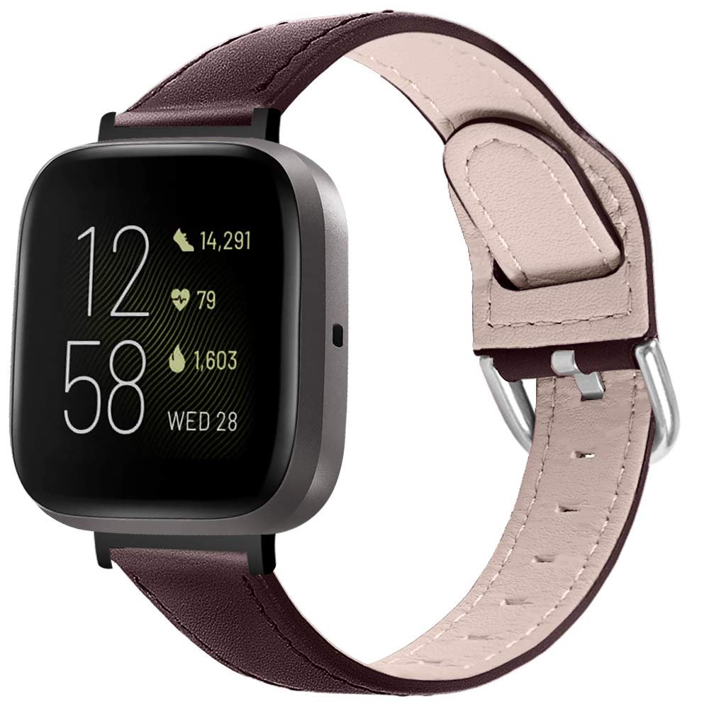 KiniWell Sport Strap for Fitbit Sense/Versa 3,Fashion Soft Leather Straps Adjustable Wrist for 5.5-7.8 inch for Women Men Replacement Smartwatch Wristband with Buckle - Coffee