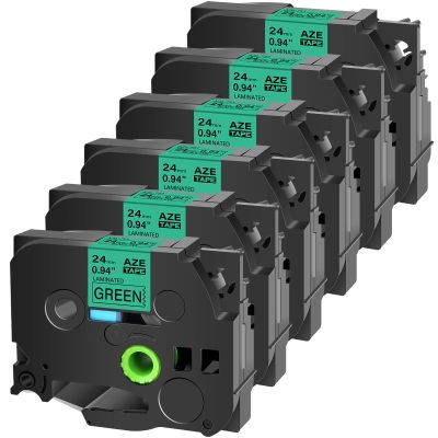 Cruxer Compatible for Brother TZE751 TZ751 24mm 1" Label Tape Black Text on Green Tape Replacement for PTD600 D600VP PTP700 P750W P900W P950NW PTP710BT PT-9600 PT-H500LI Label Makers, 6-Pack