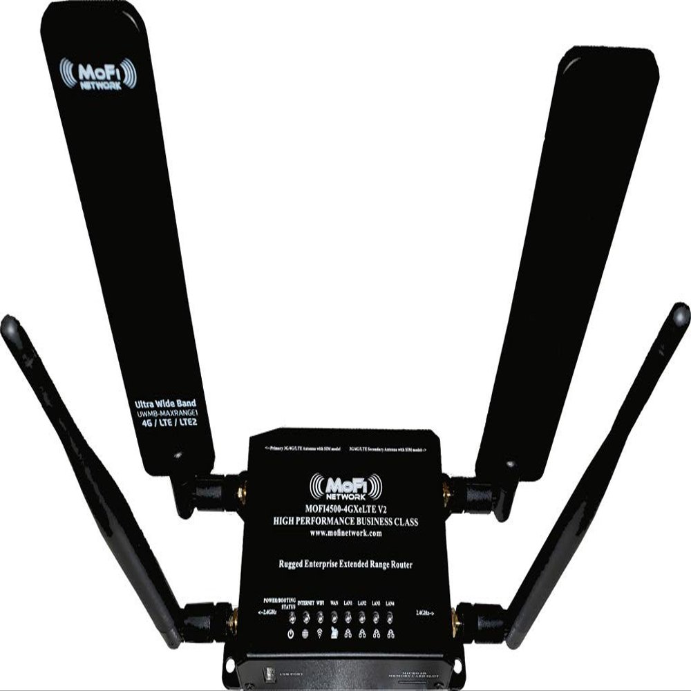MOFI4500-4GXeLTE-SIM8-V3 4G/LTE Router with Dual Upgraded Cell Antennas | Compatible with AT&T, T-Mobile, Verizon | Supports Bands 2, 4, 5, 12, 13, 14, 17, 66, 71