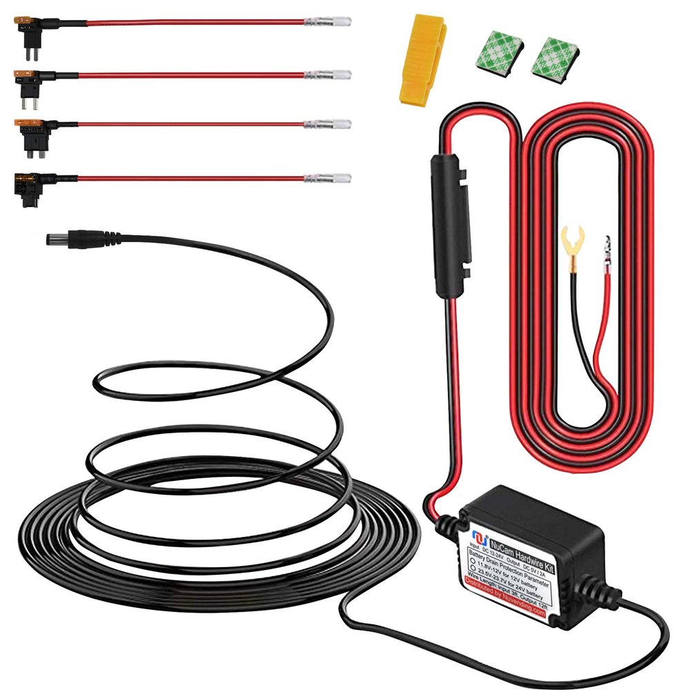 15ft Car Dash Cam Hardwire Kits,DC 5.5mm Head Charge Cable Tools w. Mini(ACS)/LP Mini(ACN)/ATO(ATC or ACU)/Micro2(ACZ) Fuse for NuCam WR & Galaxy Projector etc