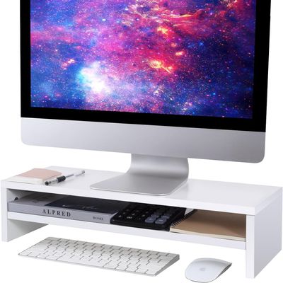 BEYGORM Monitor Stand Riser White, 21.6 inch 2 Tiers Wood Desk Shelf Computer Screen Stand with Storage for Desktop Laptop/Screen/TV/PC/Printer, Desk Shelf Organizer 21.6" L x 7.8" W x 5.2" H