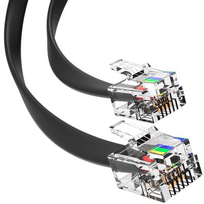 15FT RJ11 Cable Phone Cord for Landline & Telephone Cord for RJ11 to RJ11 Devices  Smooth, Clear Connections & Optimum Quality  Durable Phone Cable with 4 Gold-Plated Contact Pins (Black)