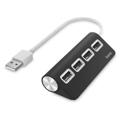 Hama 00200119 External 4-Port USB 2.0 Hub, USB Powered, Black