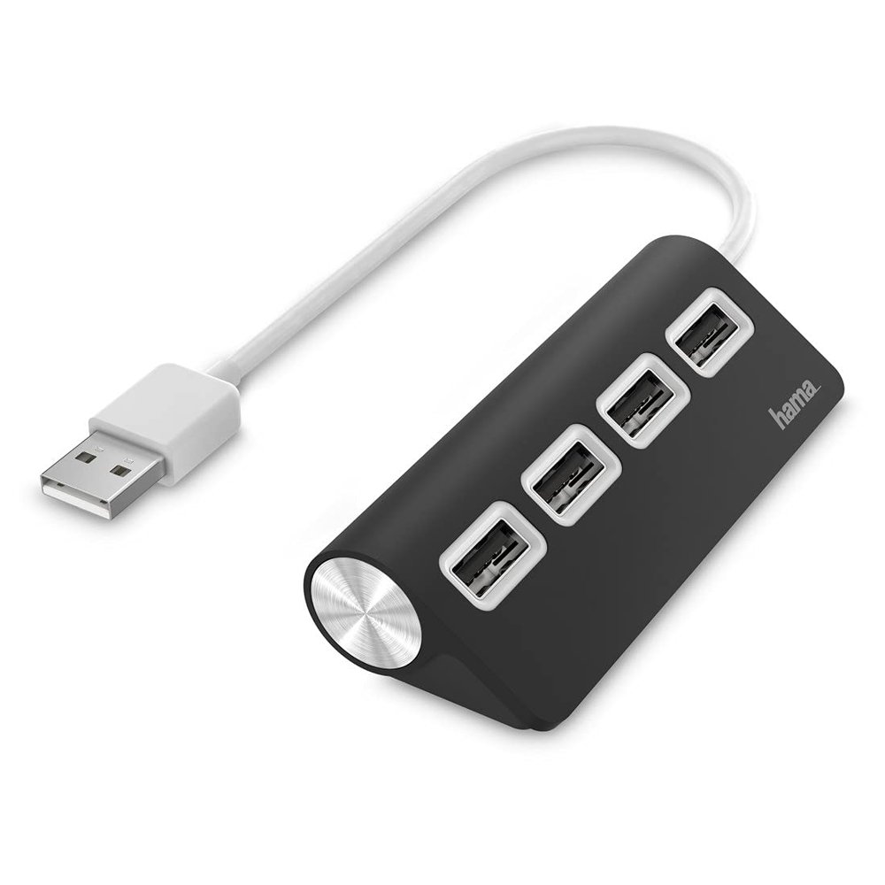 Hama 00200119 External 4-Port USB 2.0 Hub, USB Powered, Black