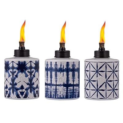 Tiki Blue/White Glass 7 in. Tabletop Torch 1 pk - Case of: 6;6
