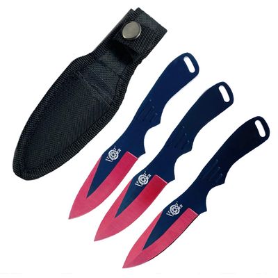 Target Master 6 Inch 3 Piece Red Kunai Style Blade Set with Spear Point Design 440 Stainless Steel Coated Blades for Display Collection and Gifting