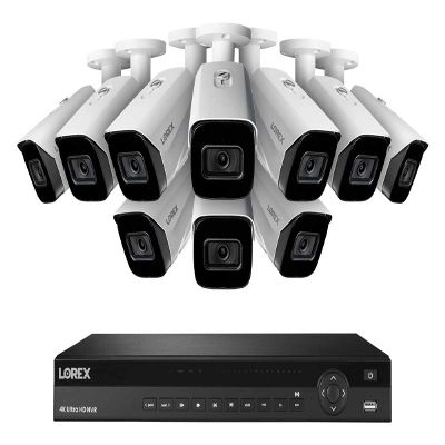 Lorex Technology Lorex 4KHDIP1610 2 4K Nocturnal IP System with 16 Channel 3TB NVR and Ten 4K Smart Detection Audio IP Security Bullet Cameras, 150ft Night Vision