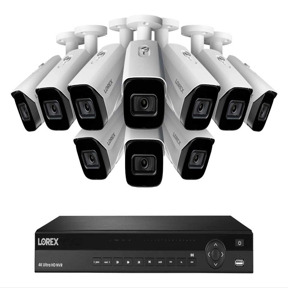 Lorex Technology Lorex 4KHDIP1610 2 4K Nocturnal IP System with 16 Channel 3TB NVR and Ten 4K Smart Detection Audio IP Security Bullet Cameras, 150ft Night Vision