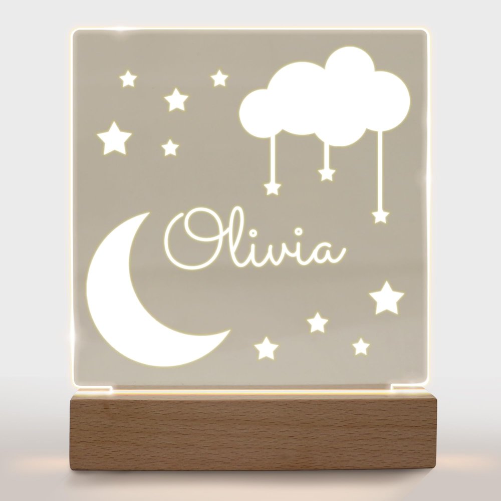 Personalized Night Light for Kids Girls Boys Customized Gifts for Baby Boy Bedroom Moon and Stars