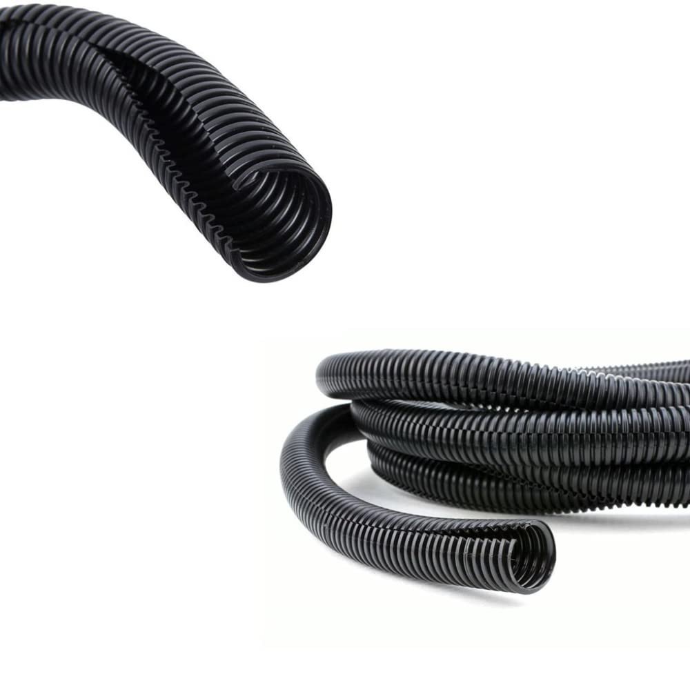 Kable Kontrol Nylon Split Wire Loom Tubing 3/4 Inch 100 Ft Long  High Temperature Black Wire Conduit Cover for Cords - Corrugated Tubing and Protector for Automotive Wires