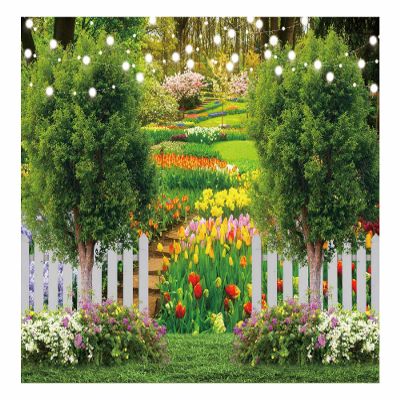 Funnytree 118" x 95" Spring Backdrop Flower Garden Landscape Scenery Grassland Park Background Easter Kids Children Baby Shower Birthday Party Decor Studio Photography Banner Prop Photobooth Gift