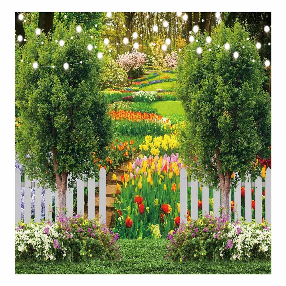 Funnytree 118" x 95" Spring Backdrop Flower Garden Landscape Scenery Grassland Park Background Easter Kids Children Baby Shower Birthday Party Decor Studio Photography Banner Prop Photobooth Gift