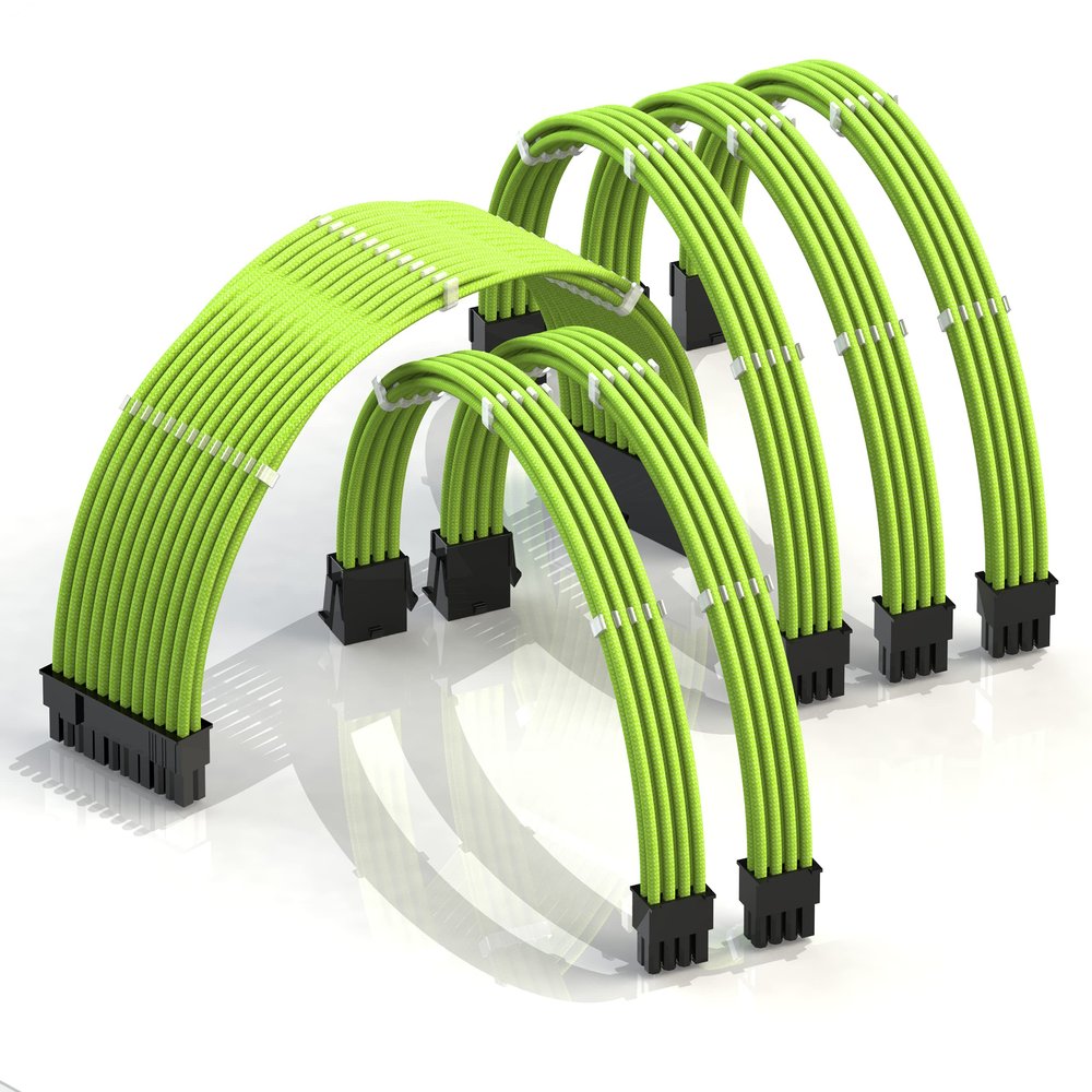 LINKUP ATX 24-Pin PSU Extension Cable | Braided Sleeved, 30cm, Green
