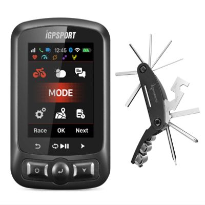 Wearable4U - iGPSPRT iGS620 GPS Wireless Bike Computer with Bluetooth, ANT+, SMS & Call Notification, Map Navigation with Bike Multi-Tool Bundle