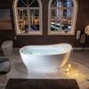 WOODBRIDGE 67"Freestanding White Acylic Soaking Bathtub with White Pillow,Drain and Overflow in Brushed Nickel,BTA1508 -B/N-Drain &O+ Pillow view 2