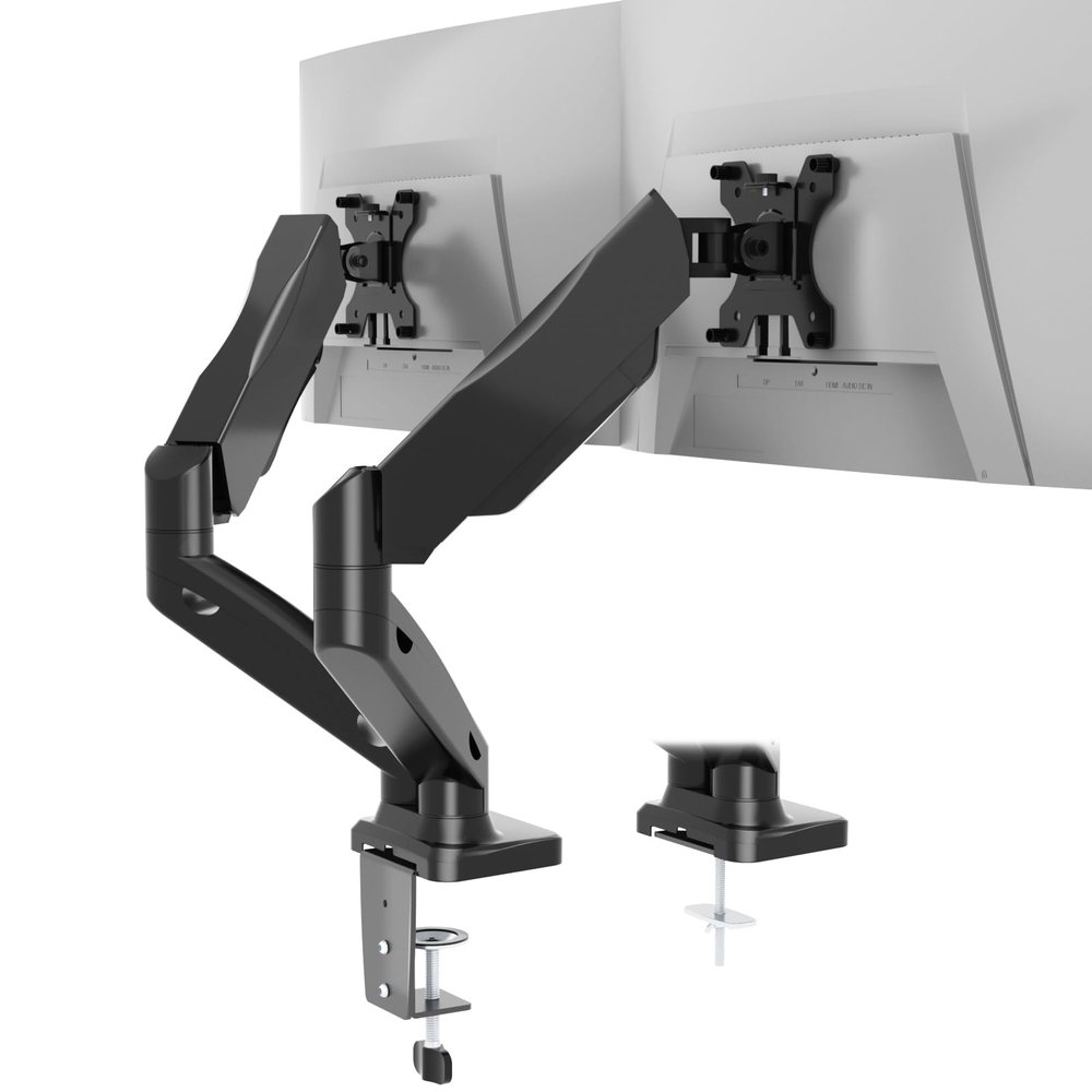 WALI Dual Monitor Stand for 17-32 inch Screens, Dual Monitor Arms for 2 Monitors Holds up to 19.8 lbs, Adjustable Gas Spring Dual Monitors Mount, VESA 75x75/100x100mm (GSMP002), Black