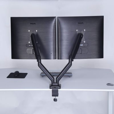 ApexDesk Dual Monitor Arm Desk Mount Adjustable Height Gas Spring VESA Mount with C Clamp & Mounting Base Computer Monitor Stand for Screen up to 32 inch Holds up to 20 lbs., Black (DMM-24)