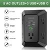 USB Wall Charger, Surge Protector, QINLIANF 5 Outlet Extender with 4 USB Charging Ports (4.8A Total) 3-Sided 1680J Power Strip Multi Plug Outlets Wall Adapter Spaced for Home Travel Office, Black view 2