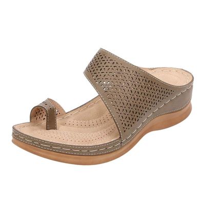 ZBYY Women Toe Ring Sandals Hollow Out Wedge Flip Flops Summer Beach Gladiator Sandals Wide Outdoor Slip On Slippers