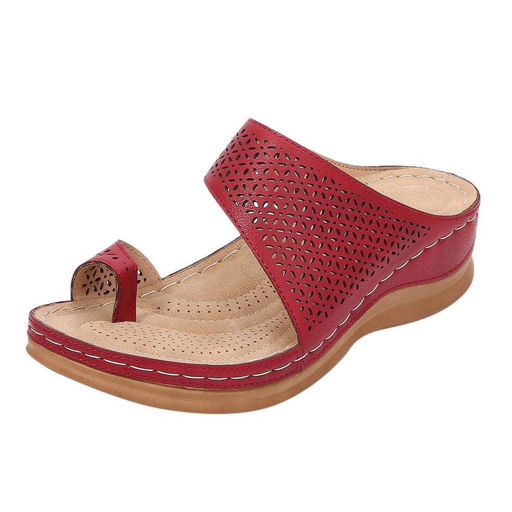 ZBYY Women Toe Ring Sandals Hollow Out Wedge Flip Flops Summer Beach Gladiator Sandals Wide Outdoor Slip On Slippers