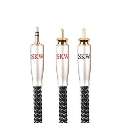 SKW High-End WG Series 3.5mm to Dual RCA Stereo Audio Cable (16.4ft/5m) - Copper & Silver Strand Cable