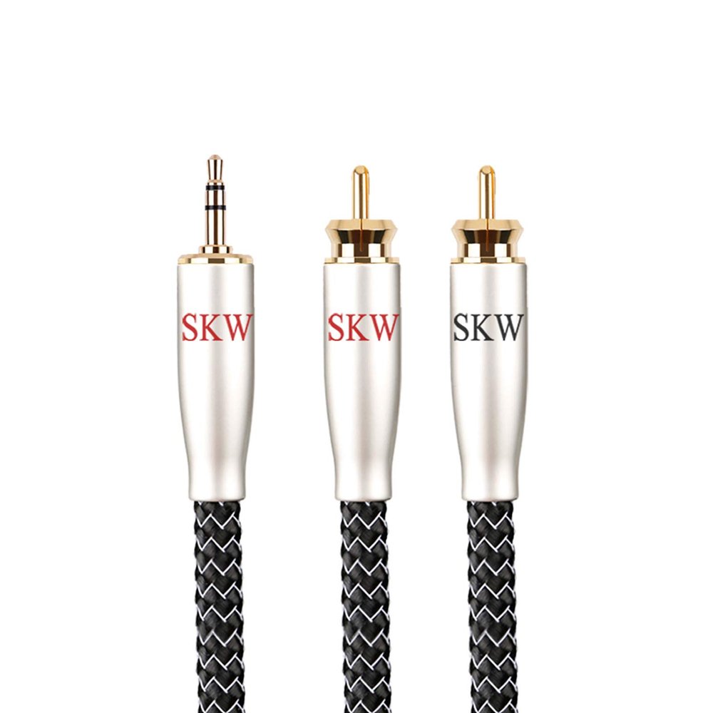 SKW High-End WG Series 3.5mm to Dual RCA Stereo Audio Cable (16.4ft/5m) - Copper & Silver Strand Cable