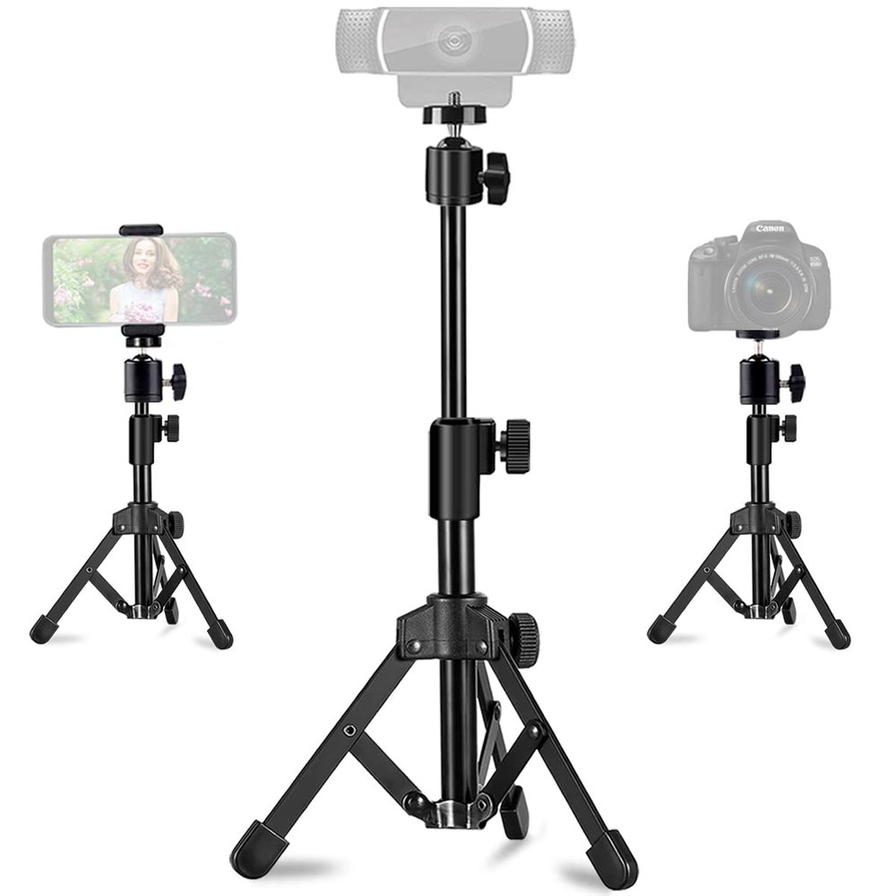 Webcam Tripod Stand Extendable Desktops Tripod for Camera/Phone/Webcam, Desk Tripods Webcam Mount Holder Compatible with Logitech Webcams C925e C922x C922 C930e C930 C920 C615 /iPhone/Ring Light