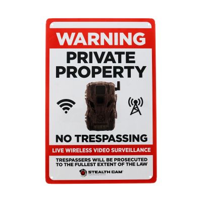 STEALTH CAM Durable Attachable 8"x12" Tin Outdoor Security Alert Warning Private Property No Trespassing Premises Under Surveillance Sign