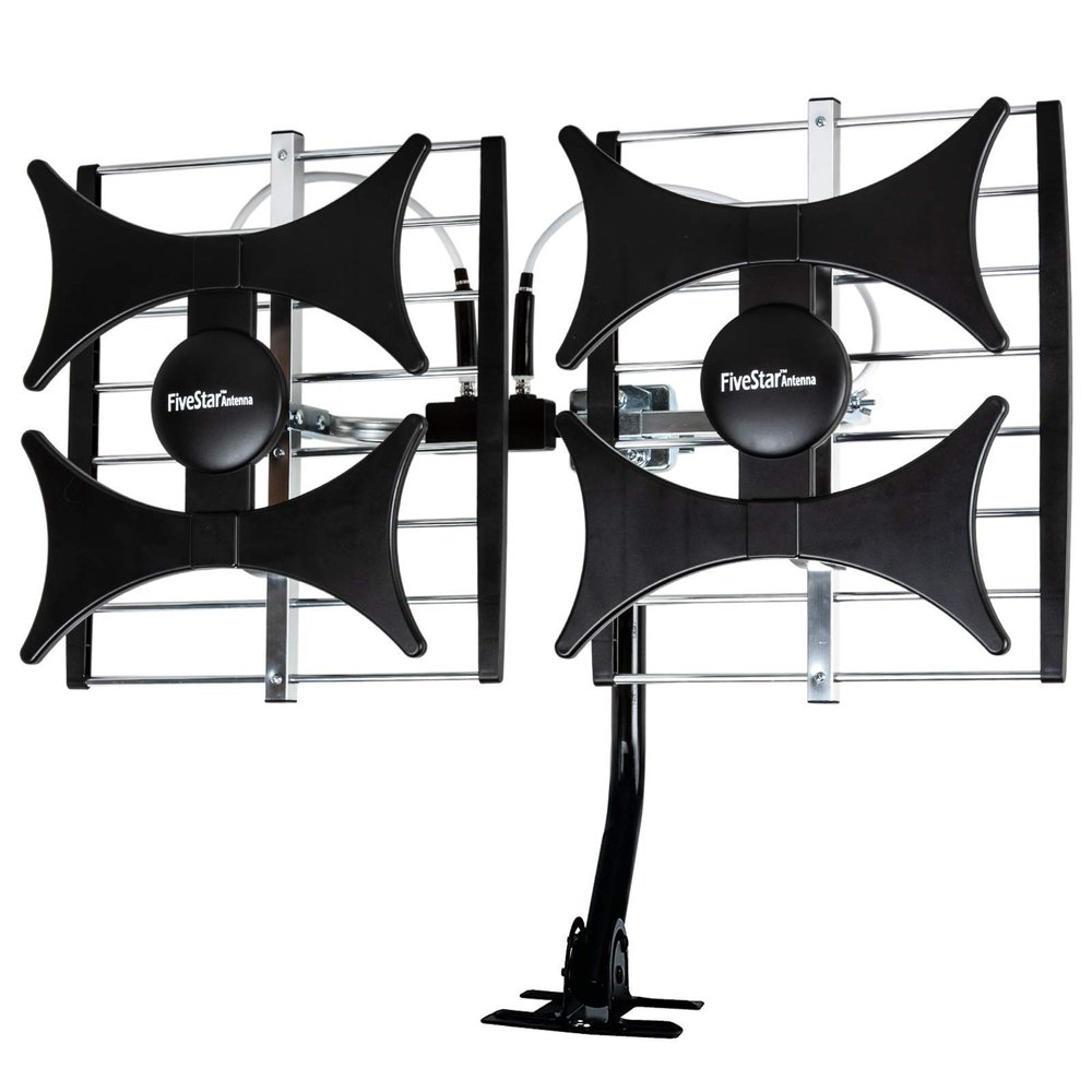 Five Star Multi-Directional 4V HDTV Amplified Antenna - up to 200 Mile Range, UHF/VHF, Indoor, Attic, Outdoor, 4K Ready 1080P FM w/ 40ft RG6 coaxial Cable, Mounting Pole
